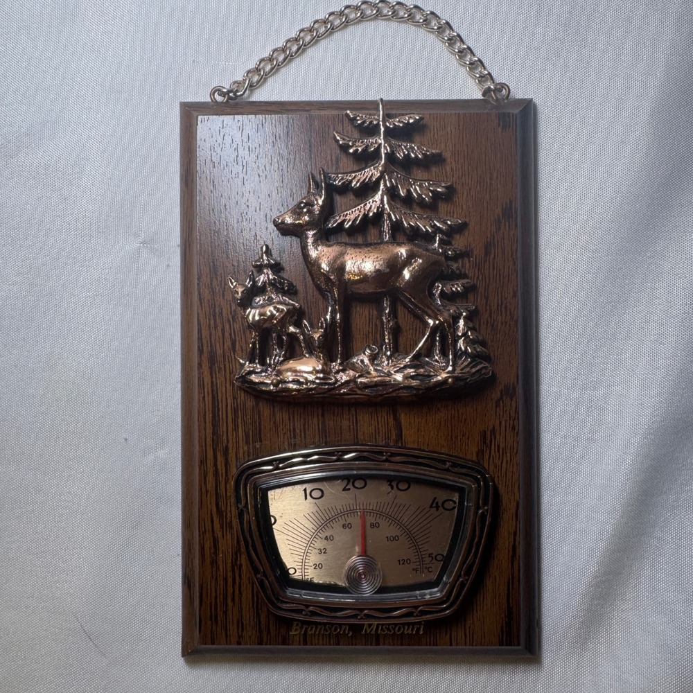 Vintage Branson Missouri Deer Wildlife Wall Thermometer Rustic Wood Plaque A&G